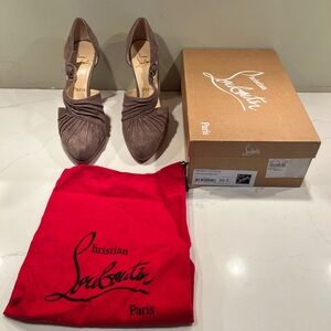 Christian Louboutin Taupe Suede Ruched Pointed-Toe Pumps